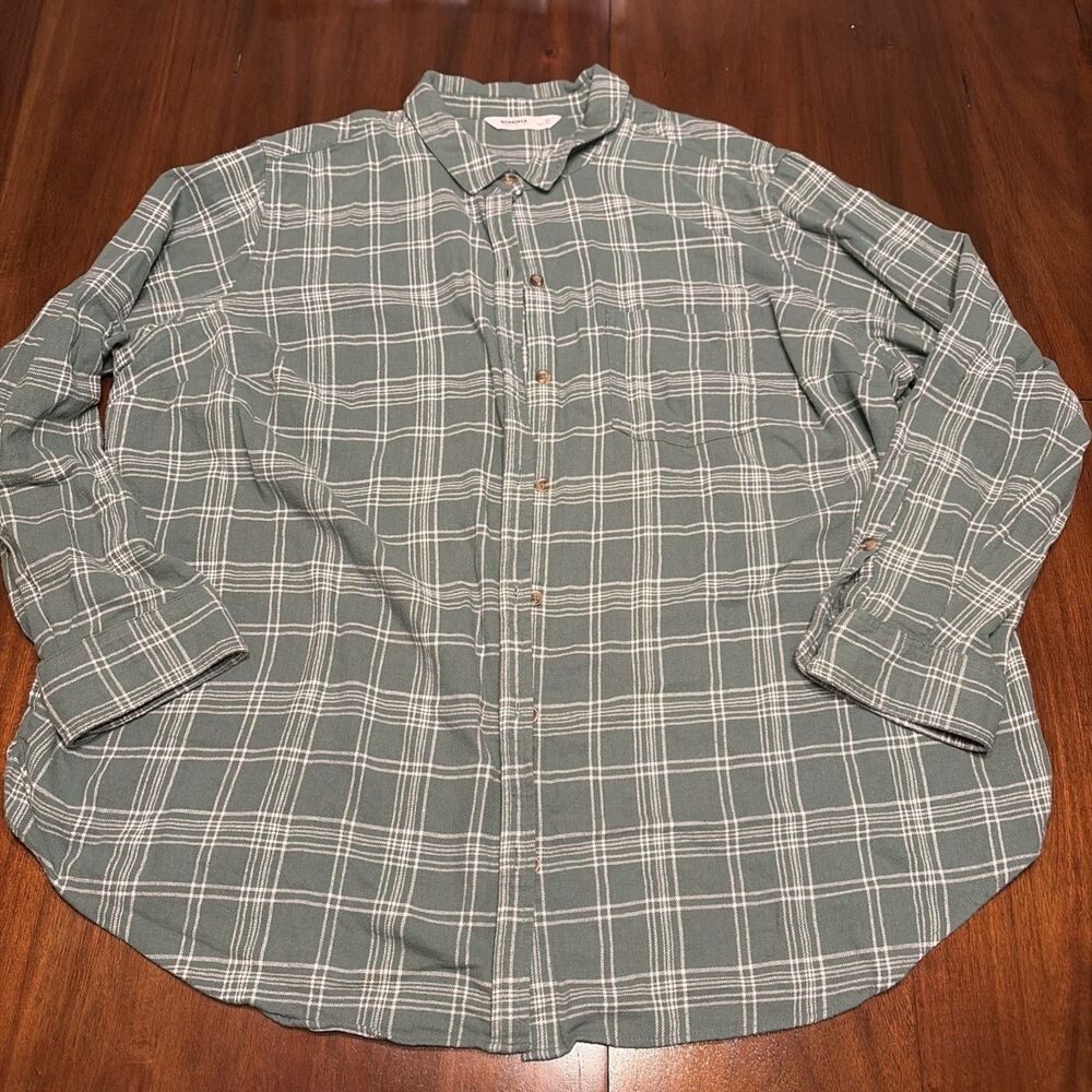 Sonoma Green and White Plaid Flannel Button Up Shirt Top 2X Plus